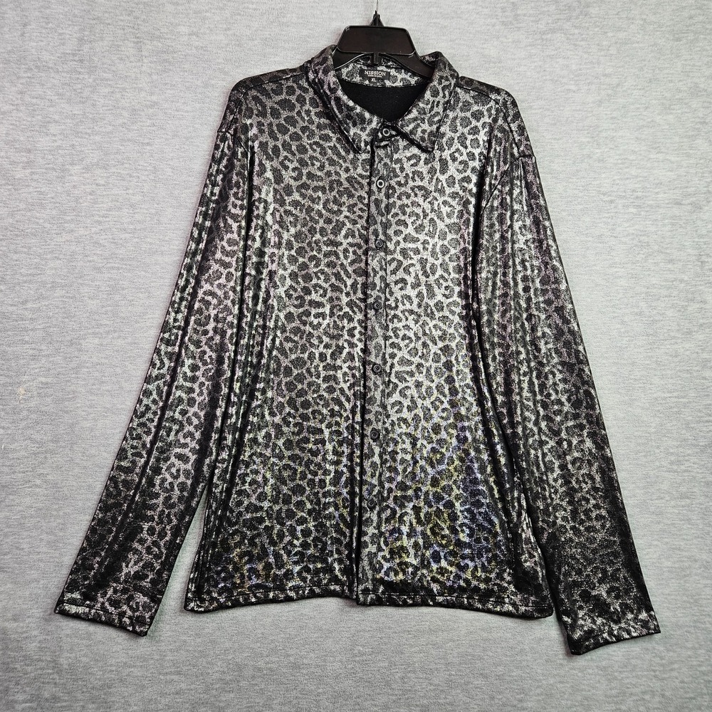 VTG Mission USA Leopard Print Button Front Women's Long Sleeve Blouse Size XL
